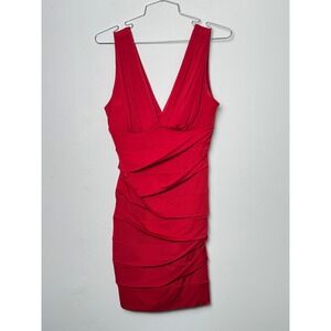 Emerald Sundae Red Ruched V Neck Bodycon‎ Mini Dress Women's Size M